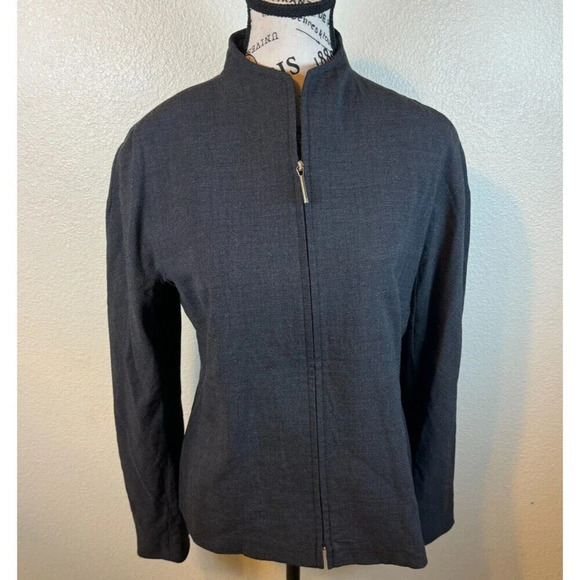 Max Mara Virgin Wool Full Zip Basic Casual Gray Jacket Mock Neck Size 8